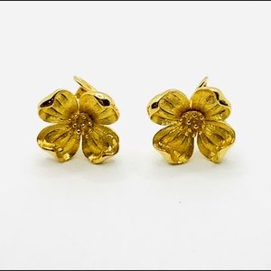 Crown Trifari Dogwood Clip Earrings Vintage 1960’s Gold Tone